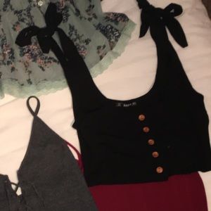 Black button up tie shoulder tank